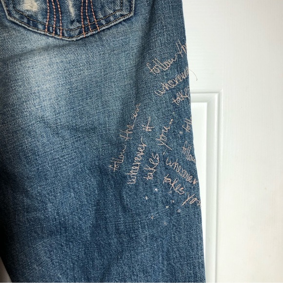 Hollister Y2K Low Rise Distressed Embroidered Beaded Medium wash Flare Jeans - Picture 5 of 9